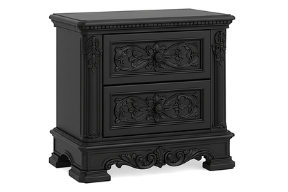 The Obsidian Crown™ Hand - Carved Solid Wood Gothic Nightstand – handcrafted solid wood furniture