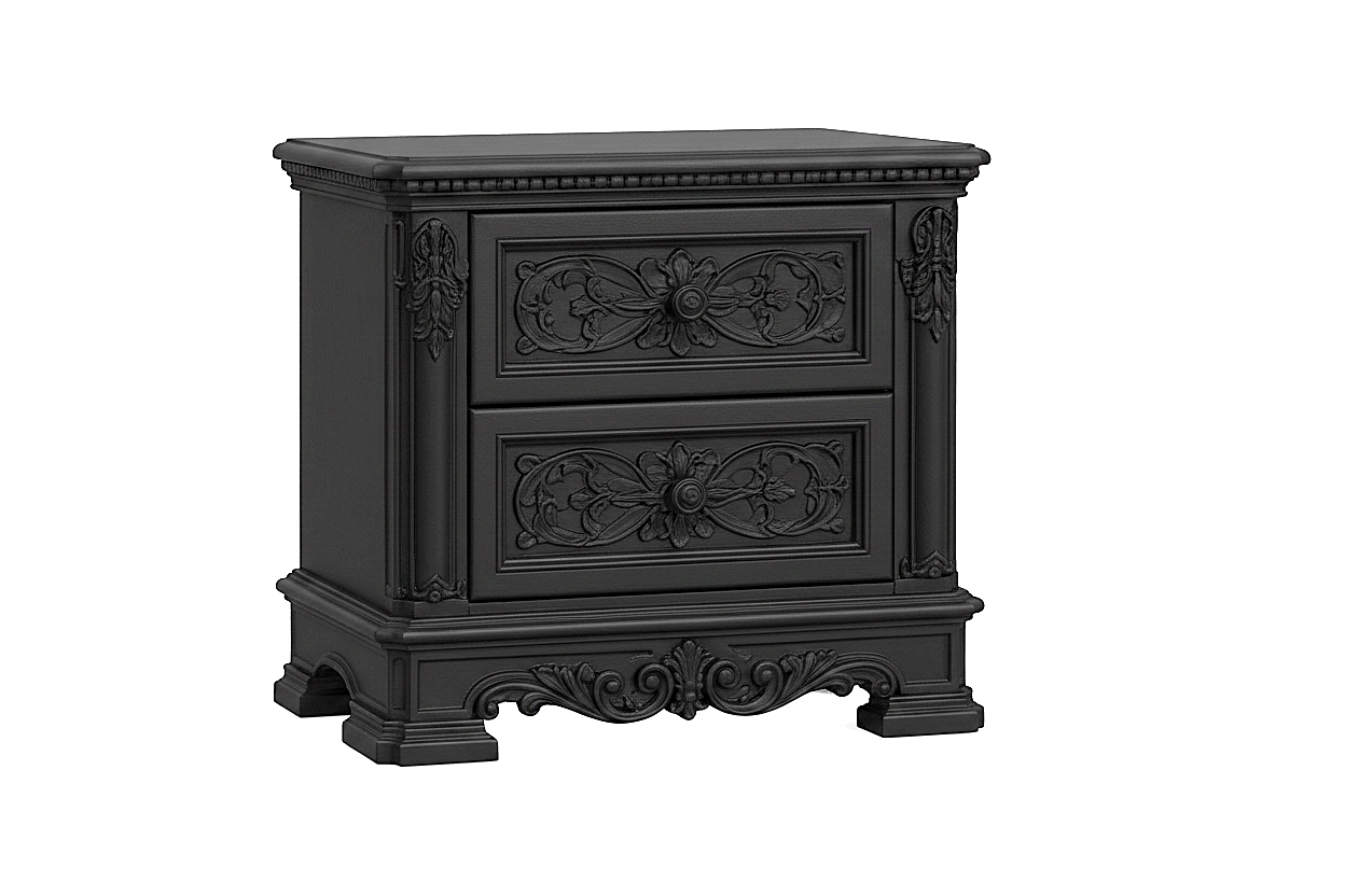 The Obsidian Crown™ Hand - Carved Solid Wood Gothic Nightstand – handcrafted solid wood furniture