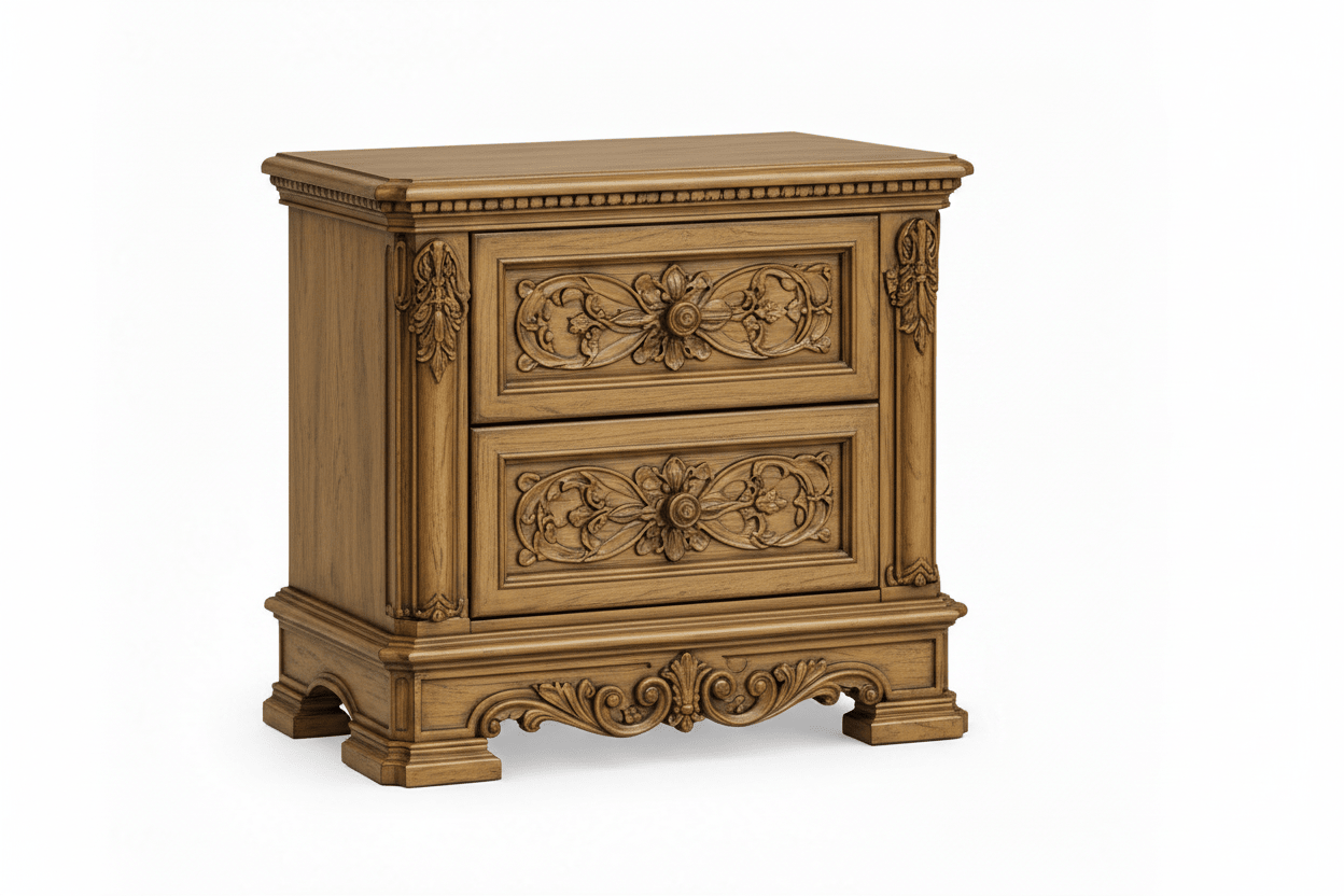 The Obsidian Crown™ Hand - Carved Solid Wood Gothic Nightstand – handcrafted solid wood furniture