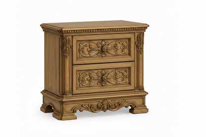 The Obsidian Crown™ Hand - Carved Solid Wood Gothic Nightstand – handcrafted solid wood furniture