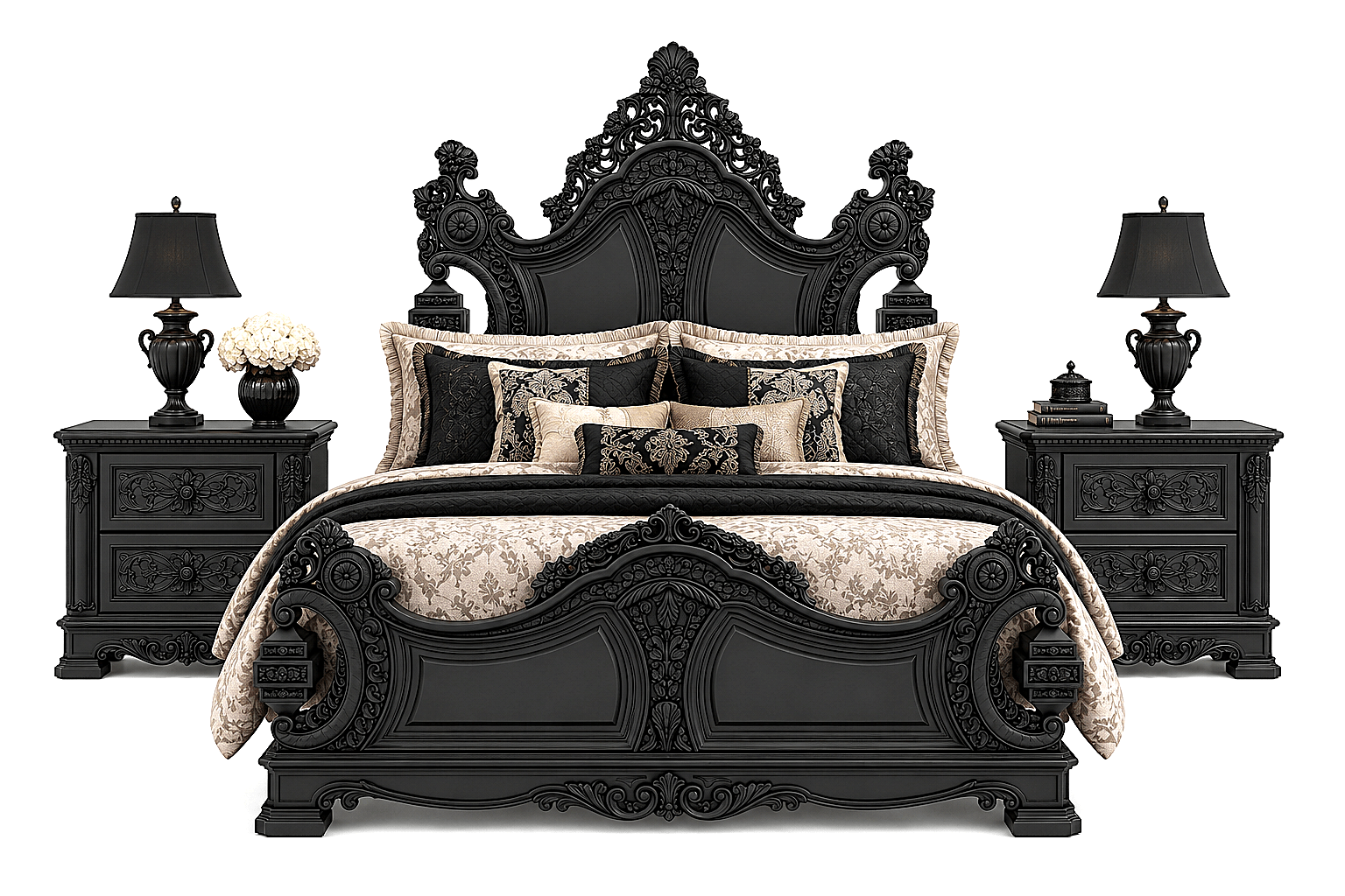 The Obsidian Crown™ Hand - Carved Solid Wood Gothic Nightstand – handcrafted solid wood furniture