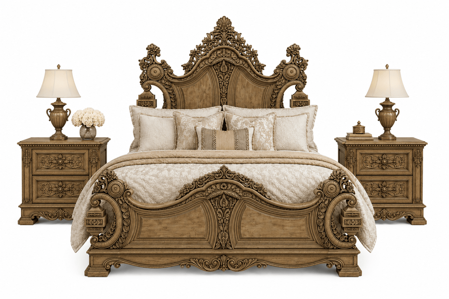 The Obsidian Crown™ Hand - Carved Solid Wood Gothic Platform Bed & Bedroom Collection – handcrafted solid wood furniture