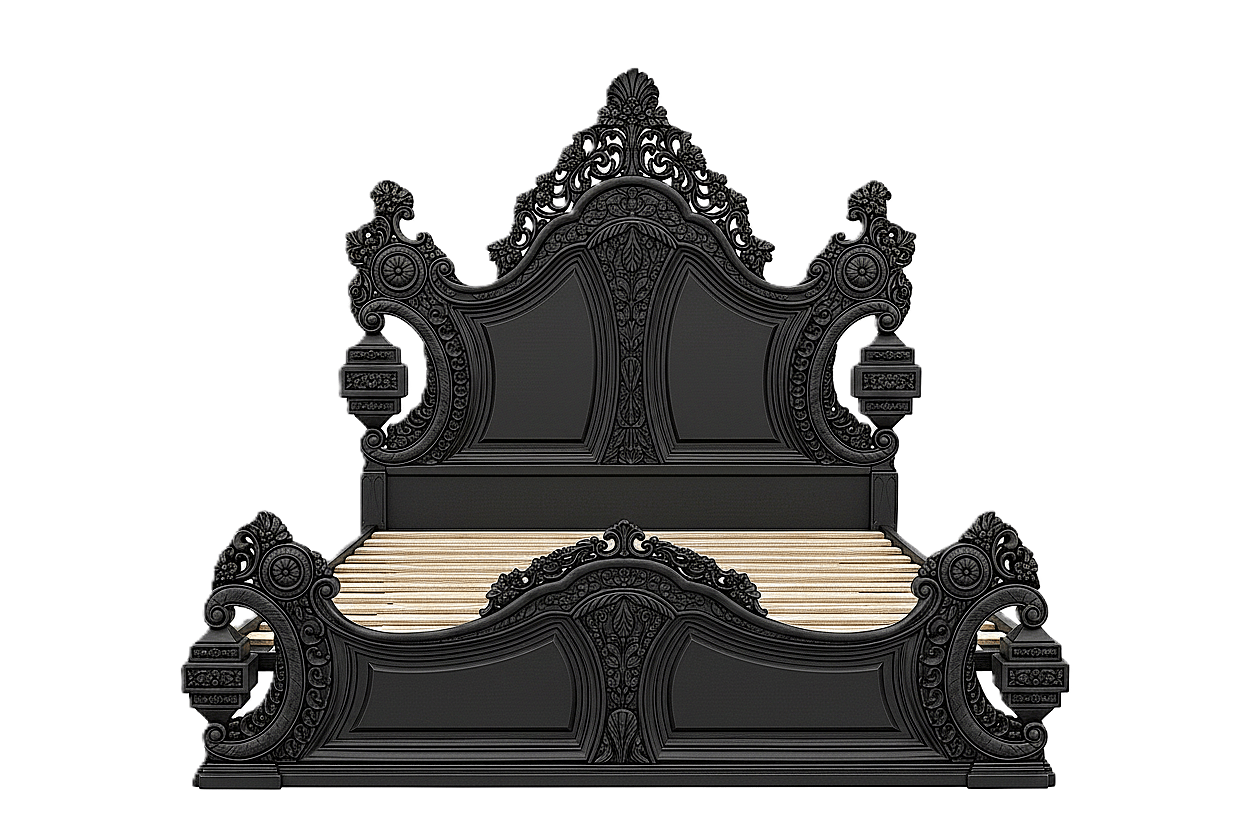 The Obsidian Crown™ Hand - Carved Solid Wood Gothic Platform Bed & Bedroom Collection – handcrafted solid wood furniture