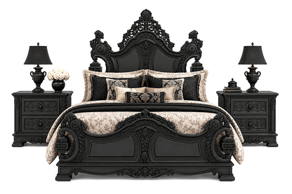 The Obsidian Crown™ Hand - Carved Solid Wood Gothic Platform Bed & Bedroom Collection – handcrafted solid wood furniture