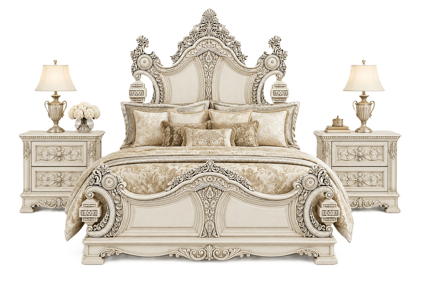 The Obsidian Crown™ Hand - Carved Solid Wood Gothic Platform Bed & Bedroom Collection – handcrafted solid wood furniture