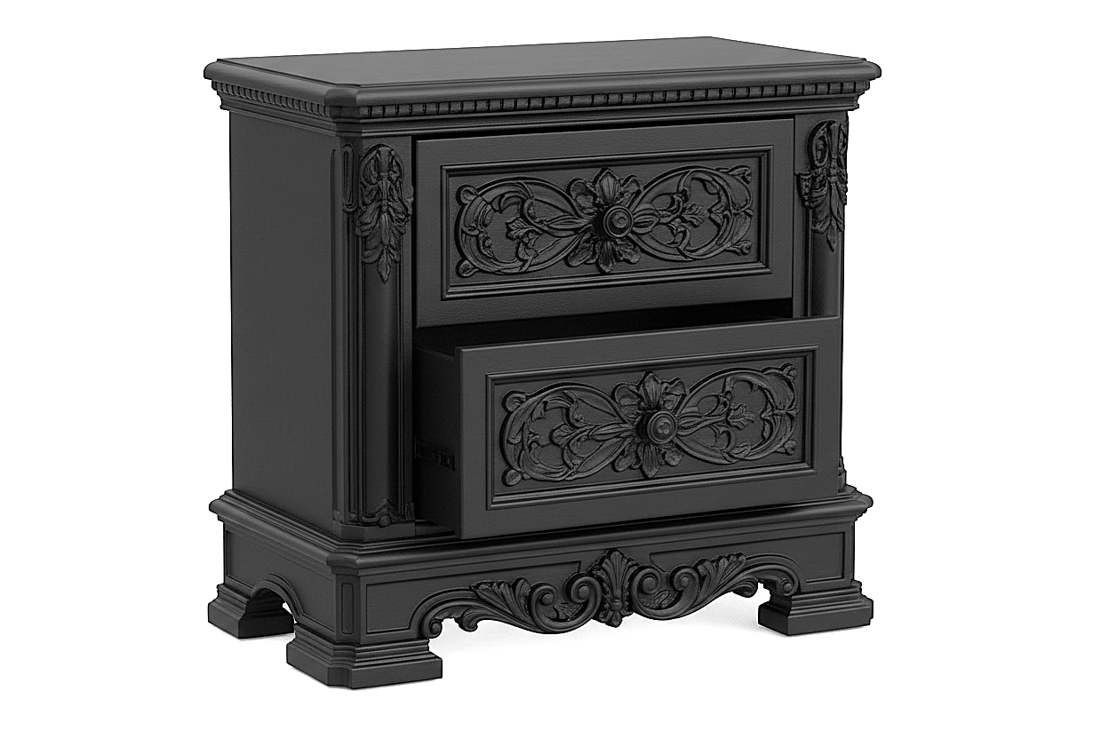 The Obsidian Crown™ Hand - Carved Solid Wood Gothic Platform Bed & Bedroom Collection – handcrafted solid wood furniture