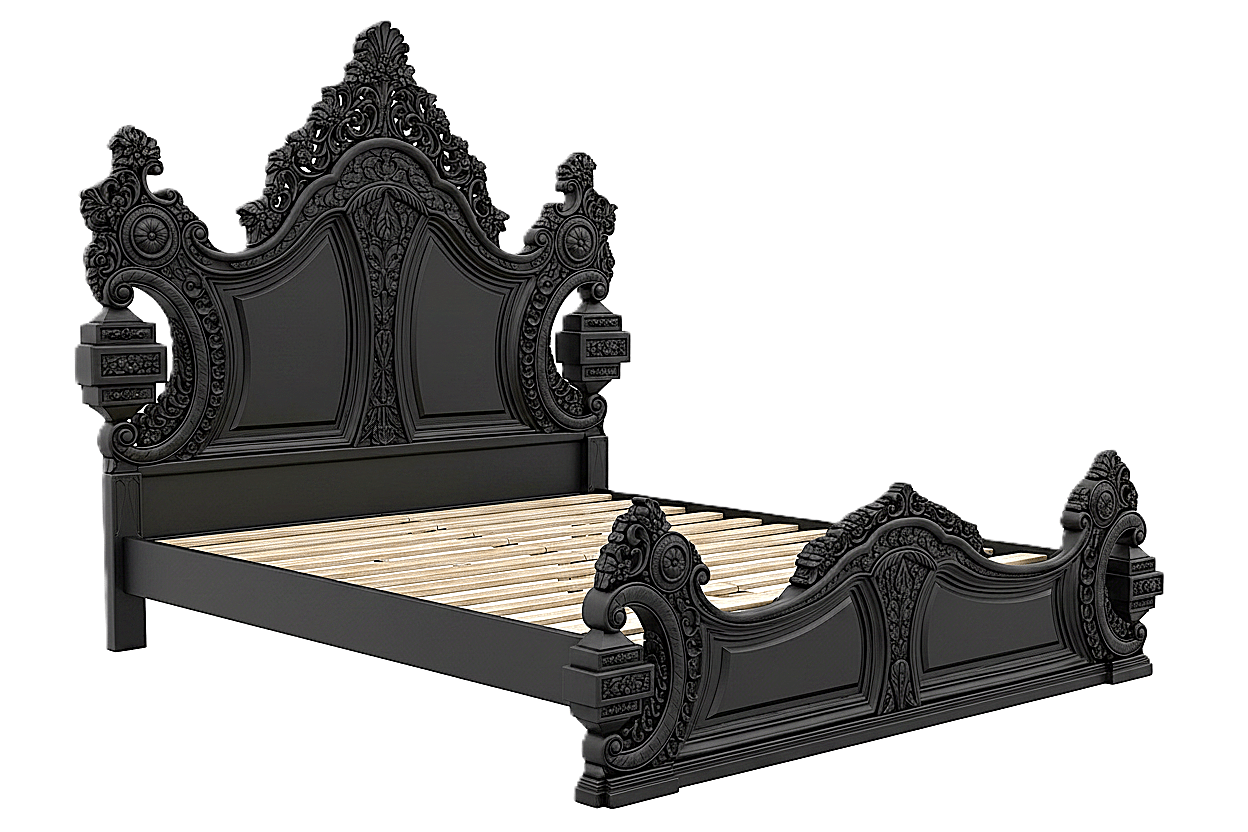 The Obsidian Crown™ Hand - Carved Solid Wood Gothic Platform Bed & Bedroom Collection – handcrafted solid wood furniture