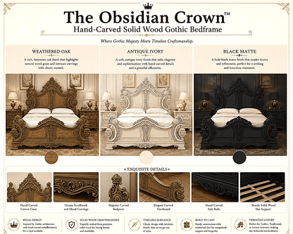 The Obsidian Crown™ Hand - Carved Solid Wood Gothic Platform Bed & Bedroom Collection – handcrafted solid wood furniture
