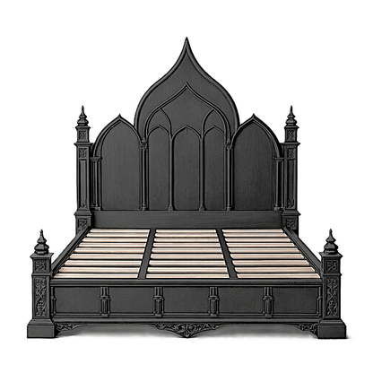 Vaulted Crown Gothic Hand - Carved Solid Wood Platform Bed / Bedroom Collection – handcrafted solid wood furniture