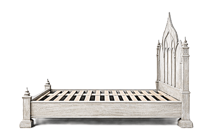 Vaulted Crown Gothic Hand - Carved Solid Wood Platform Bed / Bedroom Collection – handcrafted solid wood furniture