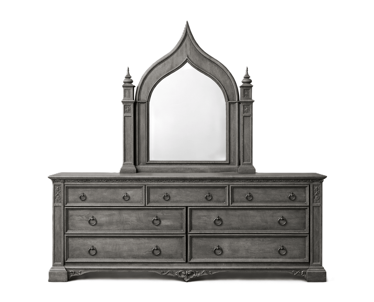Vaulted Crown Gothic Hand - Carved Solid Wood Platform Bed / Bedroom Collection – handcrafted solid wood furniture