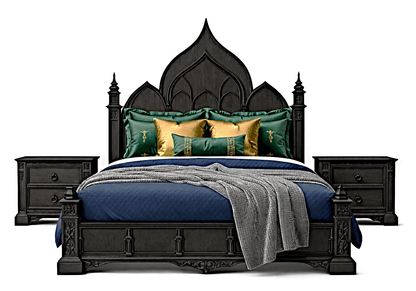 Vaulted Crown Gothic Hand - Carved Solid Wood Platform Bed / Bedroom Collection – handcrafted solid wood furniture