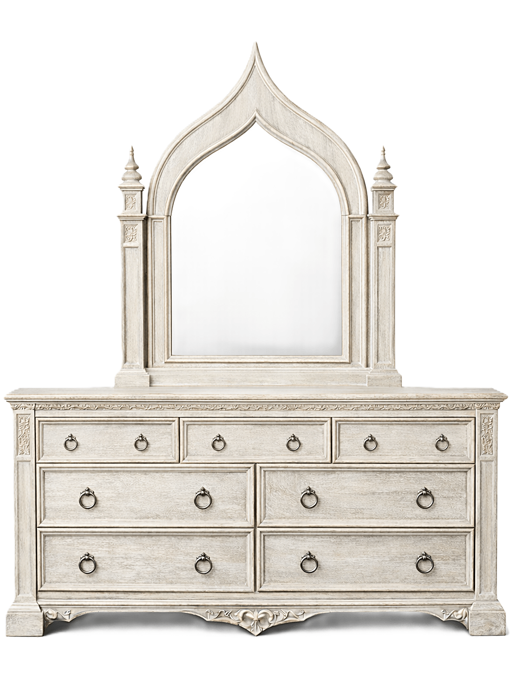 Vaulted Crown Gothic Hand - Carved Solid Wood Platform Bed / Bedroom Collection – handcrafted solid wood furniture