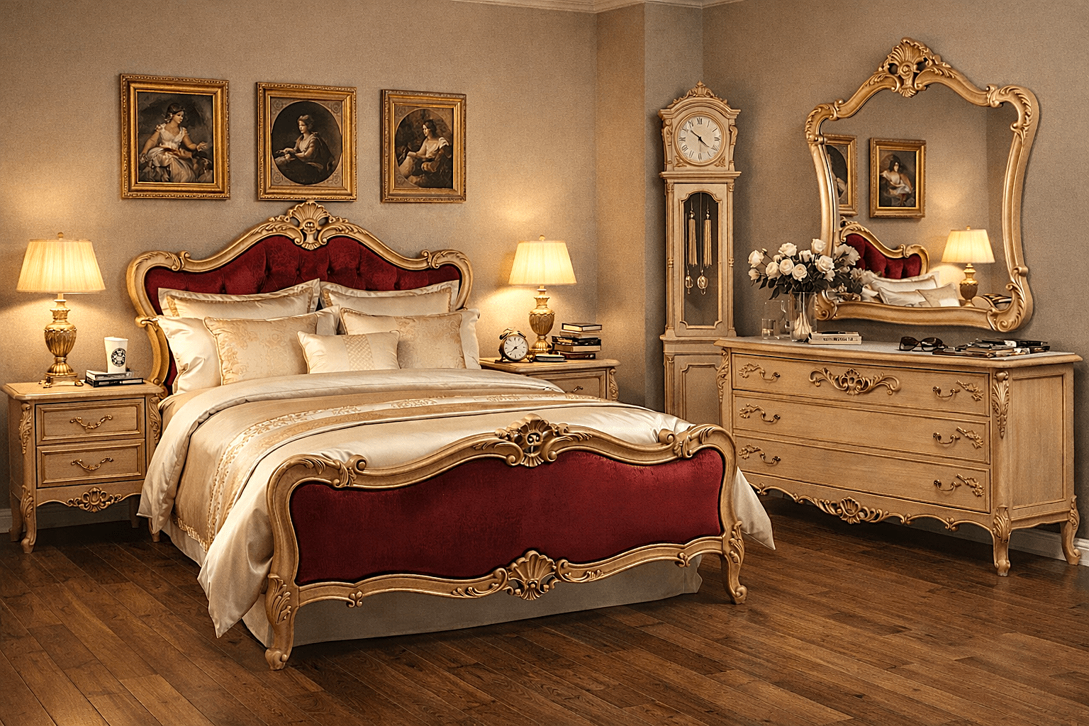 Versailles Royale Rococo Hand - Carved Platform Bed / Bedroom Collection – handcrafted solid wood furniture