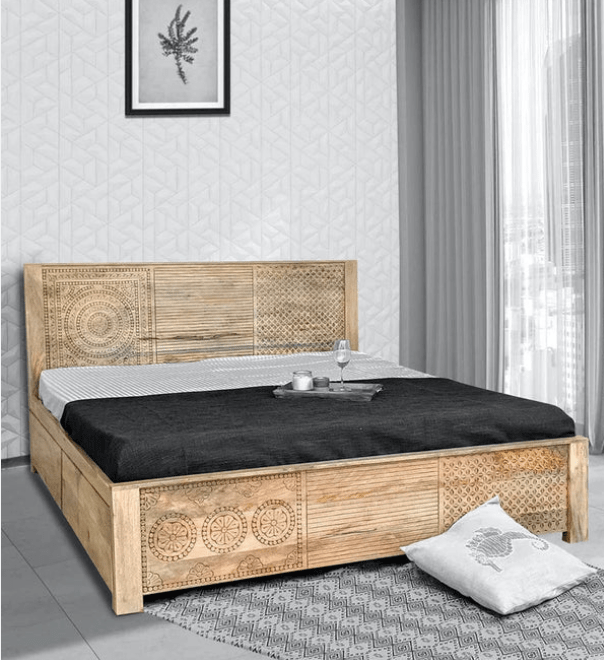 Vivid Sahara Contemporary Mango Wood Bed – handcrafted solid wood furniture