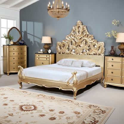 Crown Gold Leaf Hand Carved Bed Frame