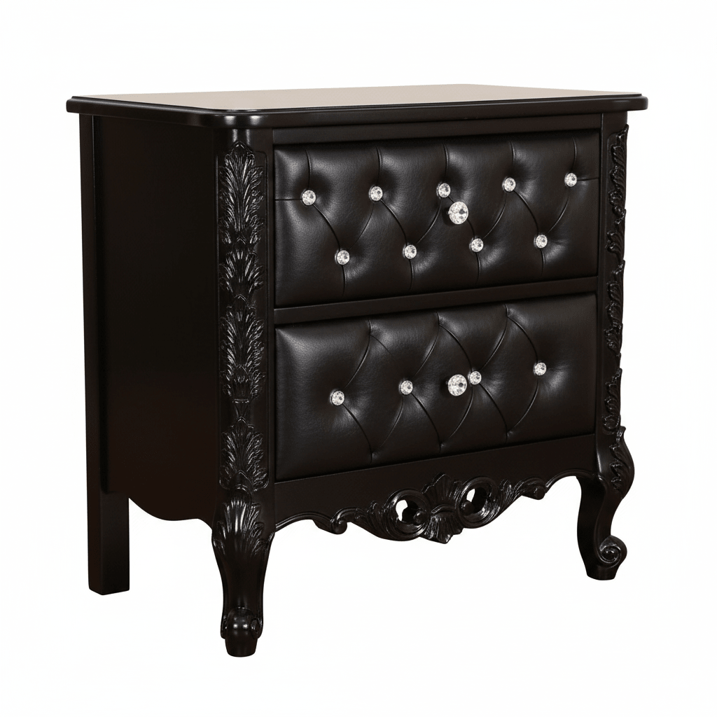 Zaraa™ Hand-Carved Solid Wood Tufted Canopy Platform Bed + Bedroom Collection – handcrafted solid wood furniture