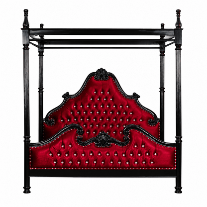 Zaraa™ Hand-Carved Solid Wood Tufted Canopy Platform Bed + Bedroom Collection – handcrafted solid wood furniture