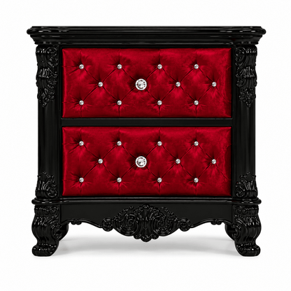 Zaraa™ Hand-Carved Solid Wood Tufted Canopy Platform Bed + Bedroom Collection – handcrafted solid wood furniture
