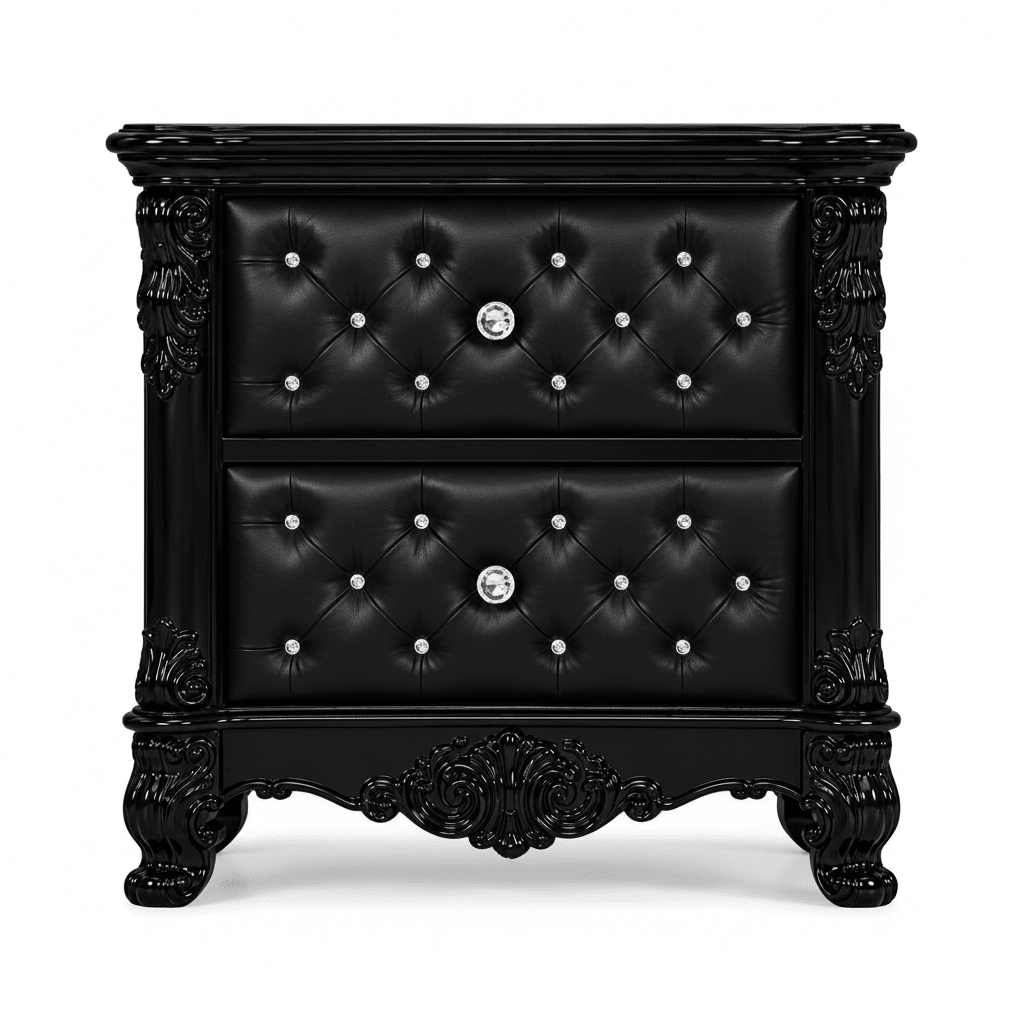 Zaraa™ Hand-Carved Solid Wood Tufted Canopy Platform Bed + Bedroom Collection – handcrafted solid wood furniture