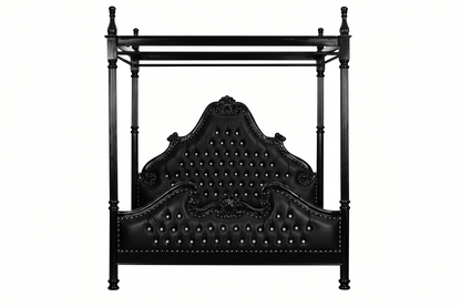 Zaraa™ Hand-Carved Solid Wood Tufted Canopy Platform Bed + Bedroom Collection – handcrafted solid wood furniture
