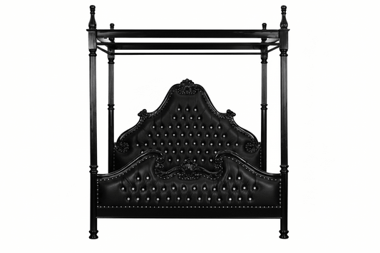 Zaraa™ Hand-Carved Solid Wood Tufted Canopy Platform Bed + Bedroom Collection – handcrafted solid wood furniture