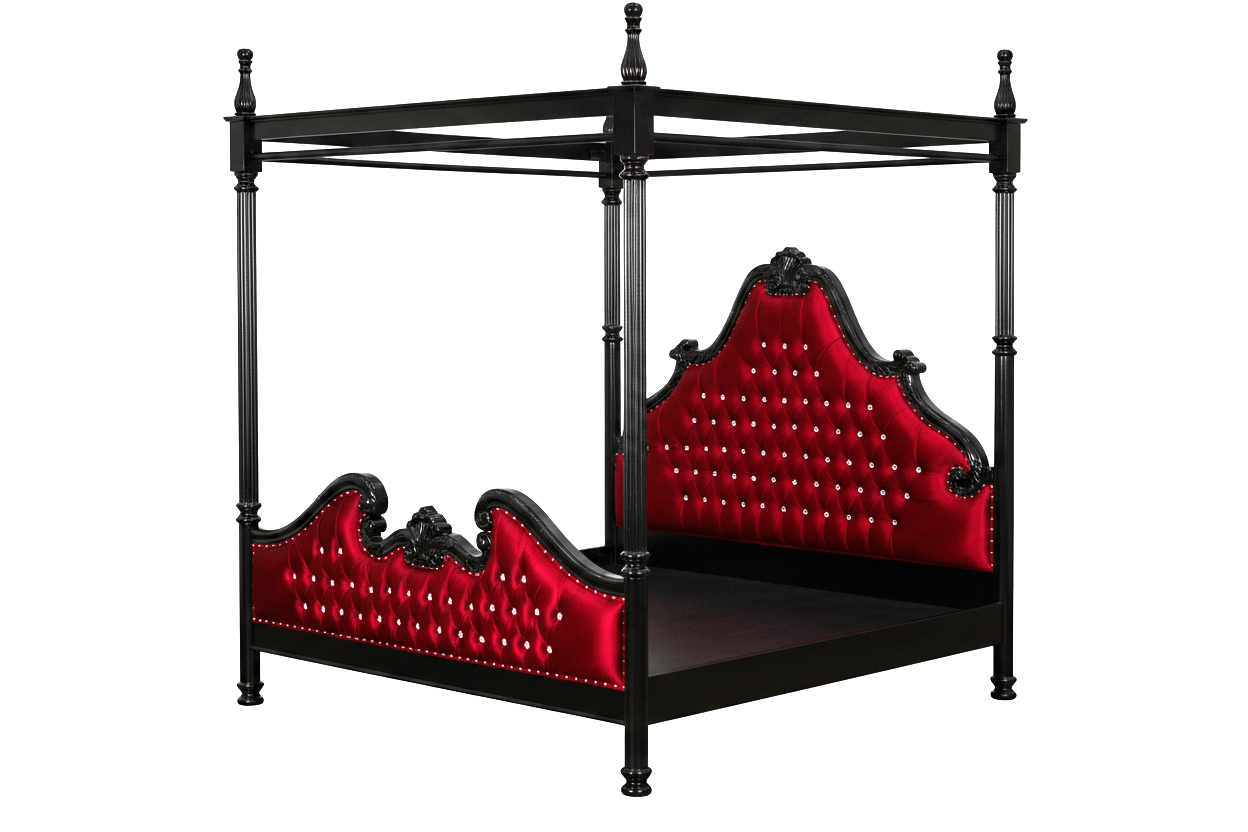Zaraa™ Hand-Carved Solid Wood Tufted Canopy Platform Bed + Bedroom Collection – handcrafted solid wood furniture