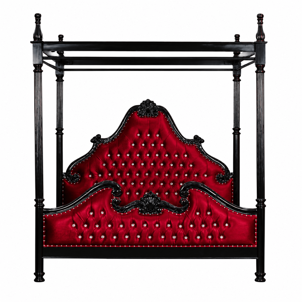 Zaraa™ Hand-Carved Solid Wood Tufted Canopy Platform Bed + Bedroom Collection – handcrafted solid wood furniture