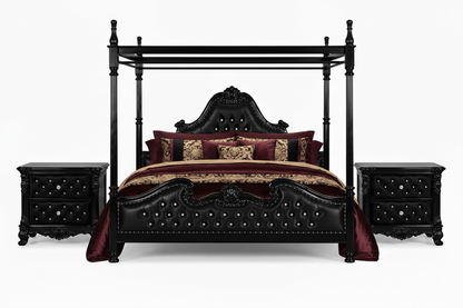 Zaraa™ Hand-Carved Solid Wood Tufted Canopy Platform Bed + Bedroom Collection – handcrafted solid wood furniture