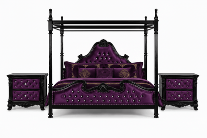 Zaraa™ Hand-Carved Solid Wood Tufted Canopy Platform Bed + Bedroom Collection – handcrafted solid wood furniture