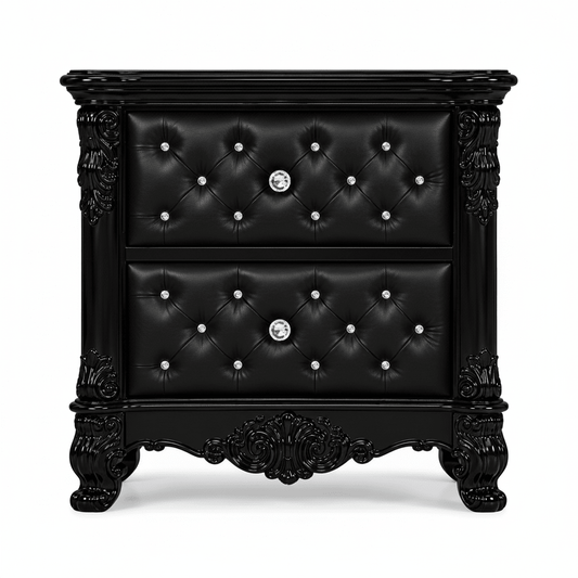 Zaraa™ Hand-Carved Solid Wood Tufted Nightstand – handcrafted solid wood furniture