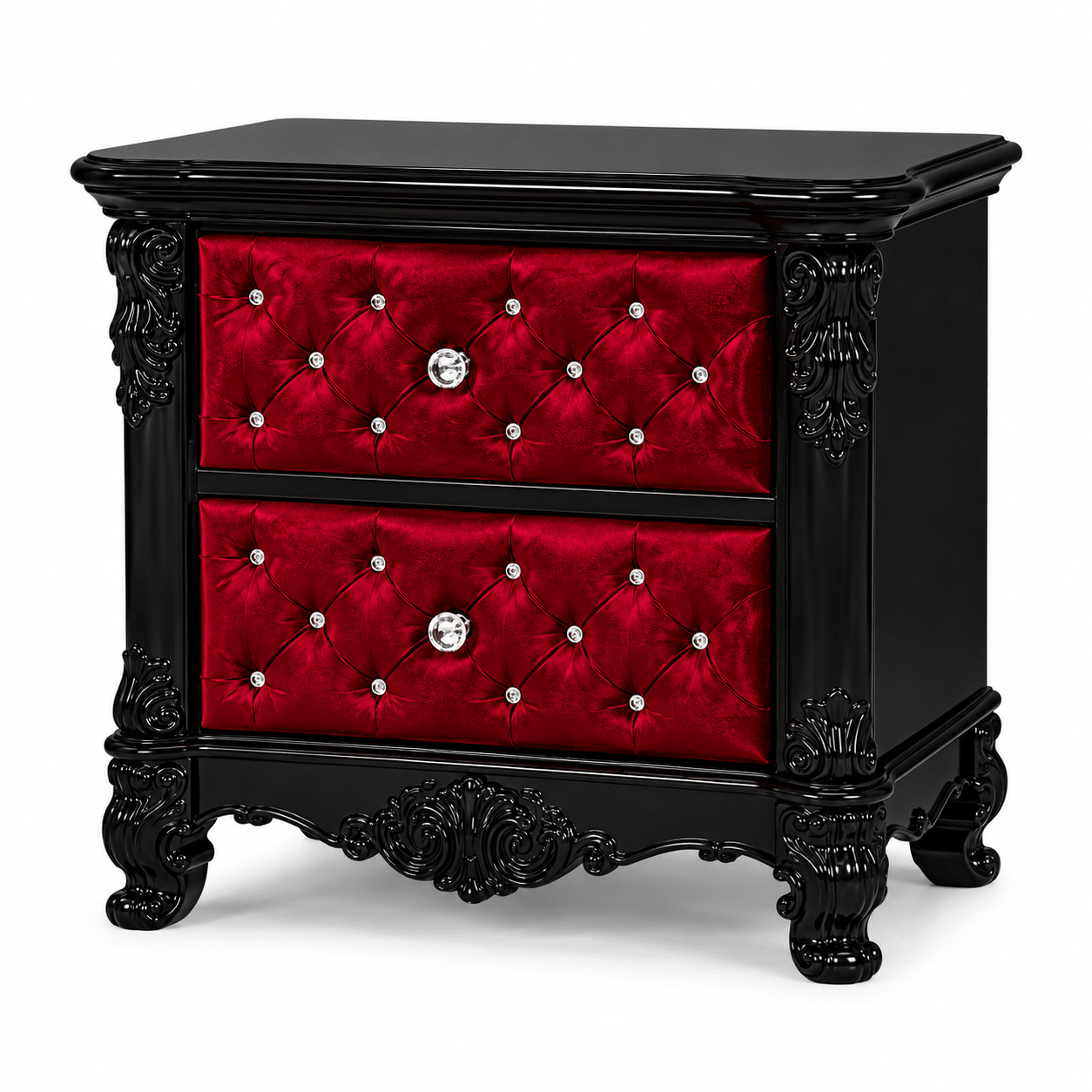 Zaraa™ Hand-Carved Solid Wood Tufted Nightstand – handcrafted solid wood furniture