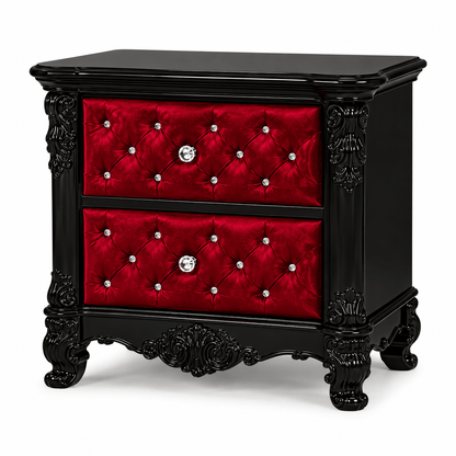 Zaraa™ Hand-Carved Solid Wood Tufted Nightstand – handcrafted solid wood furniture