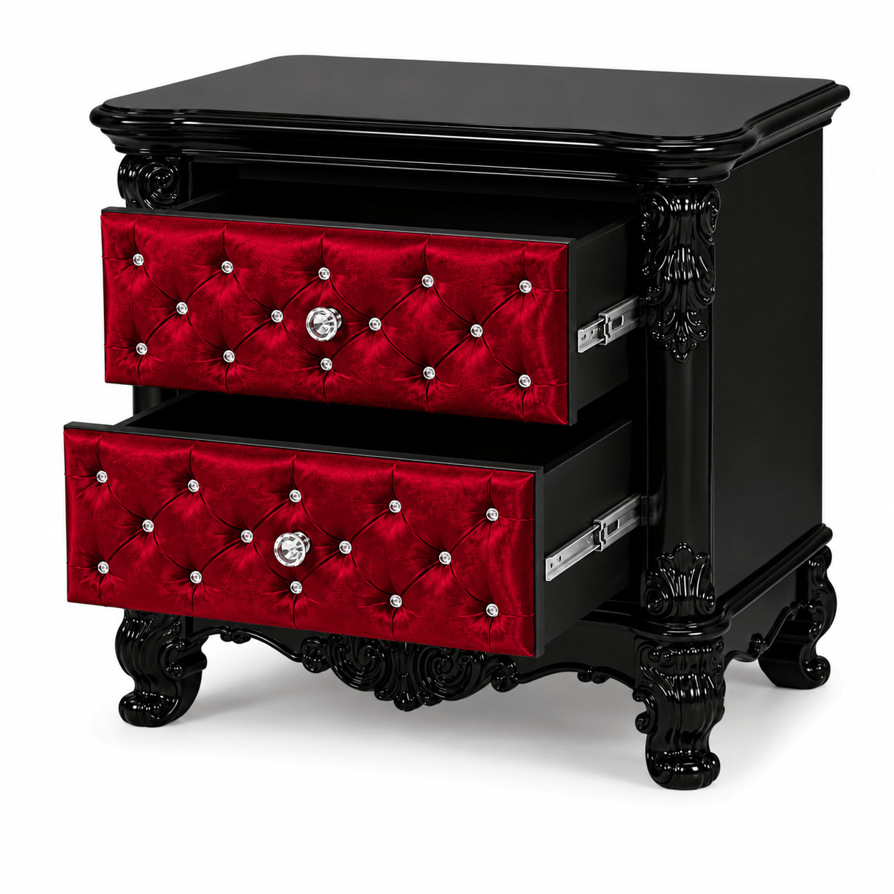 Zaraa™ Hand-Carved Solid Wood Tufted Nightstand – handcrafted solid wood furniture
