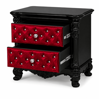 Zaraa™ Hand-Carved Solid Wood Tufted Nightstand – handcrafted solid wood furniture