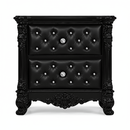 Zaraa™ Hand-Carved Solid Wood Tufted Nightstand – handcrafted solid wood furniture