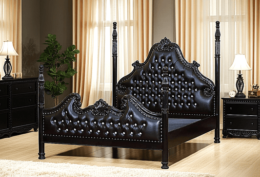 Zaraa Hand Carved Solid Wooden Tufted Bed – handcrafted solid wood furniture