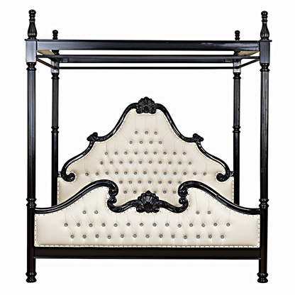 Zaraa Hand Carved Tufted Canopy Bed – handcrafted solid wood furniture