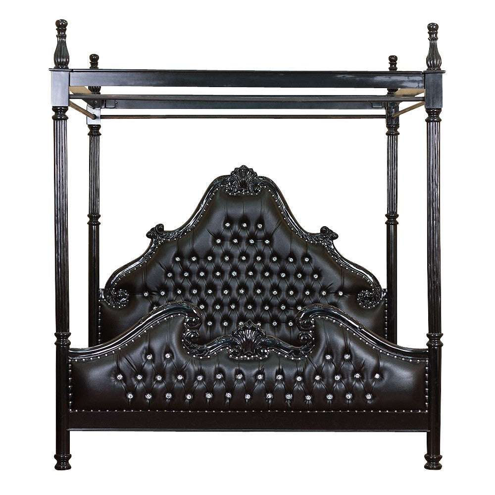 Zaraa Hand Carved Tufted Canopy Bed – handcrafted solid wood furniture