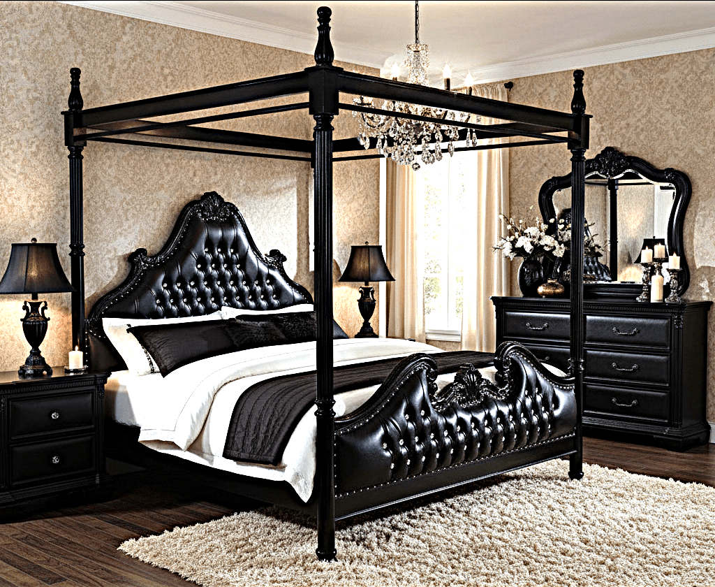 Zaraa Hand Carved Tufted Canopy Bed – handcrafted solid wood furniture