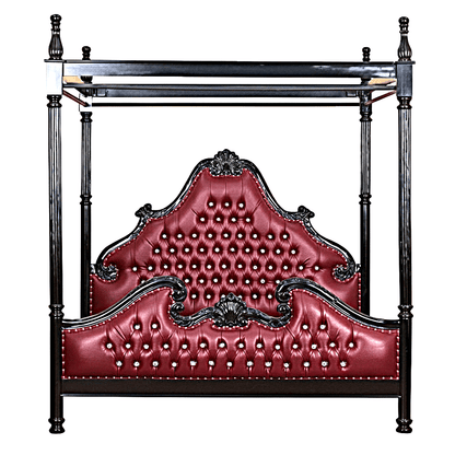 Zaraa Hand Carved Tufted Canopy Bed – handcrafted solid wood furniture