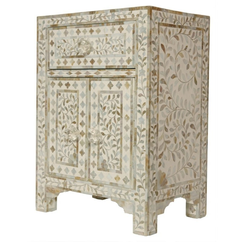 Mother of Pearl Bone Inlay Handmade Bedside Table
