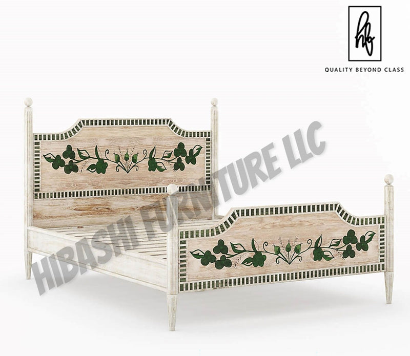 Halina Handpainted Mango Wood Platform Bed