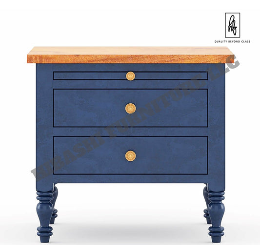 Recto Blue Two Tone Solid Wood 2 Drawer Bedroom Nightstand - 2Pcs