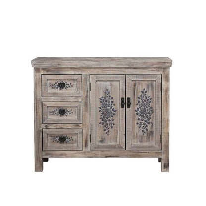 FLORE Solid Mango Wood Hand Carved Cabinet
