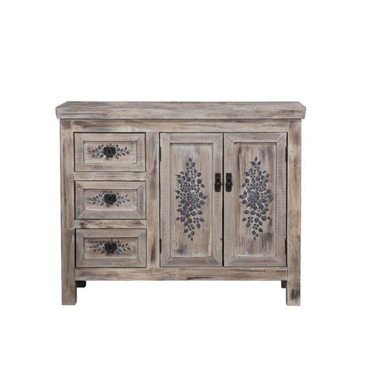 FLORE Solid Mango Wood Hand Carved Cabinet