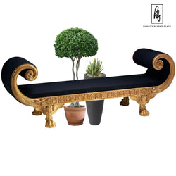 Golden Hand Carved Solid Mango Wood Day Bed
