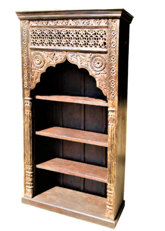 VENOVA Vintage Rustic Solid Mango Wood Hand Carved Bookshelf