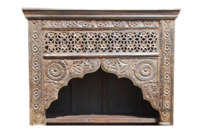 VENOVA Vintage Rustic Solid Mango Wood Hand Carved Bookshelf