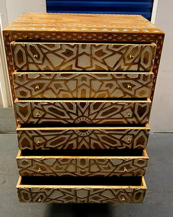 Mughal Garden Geometrical Carved Natural 2 Tone 6 Drawer Chest